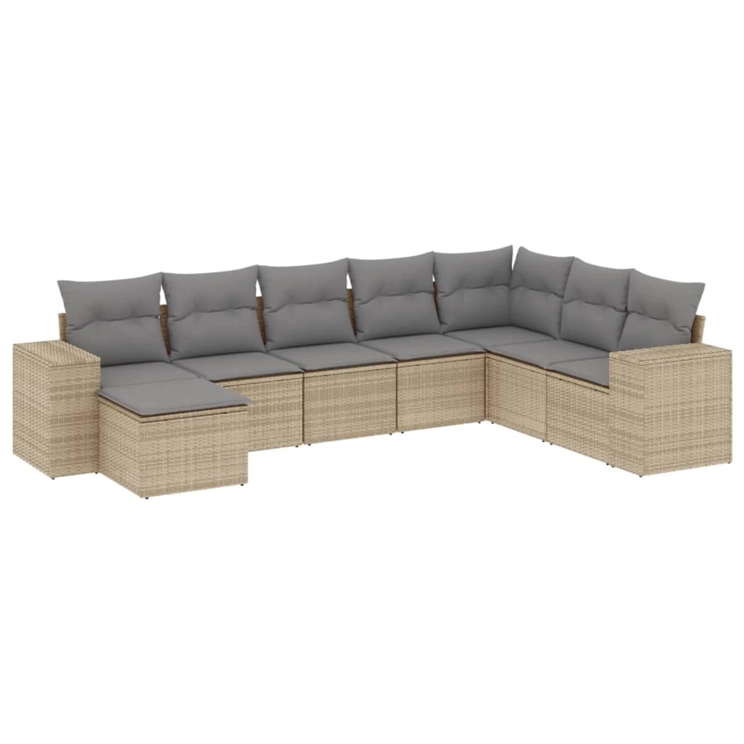 vidaXL 8-Tlg Garten-Sofagarnitur mit Kissen Beige Poly Rattan 3222958