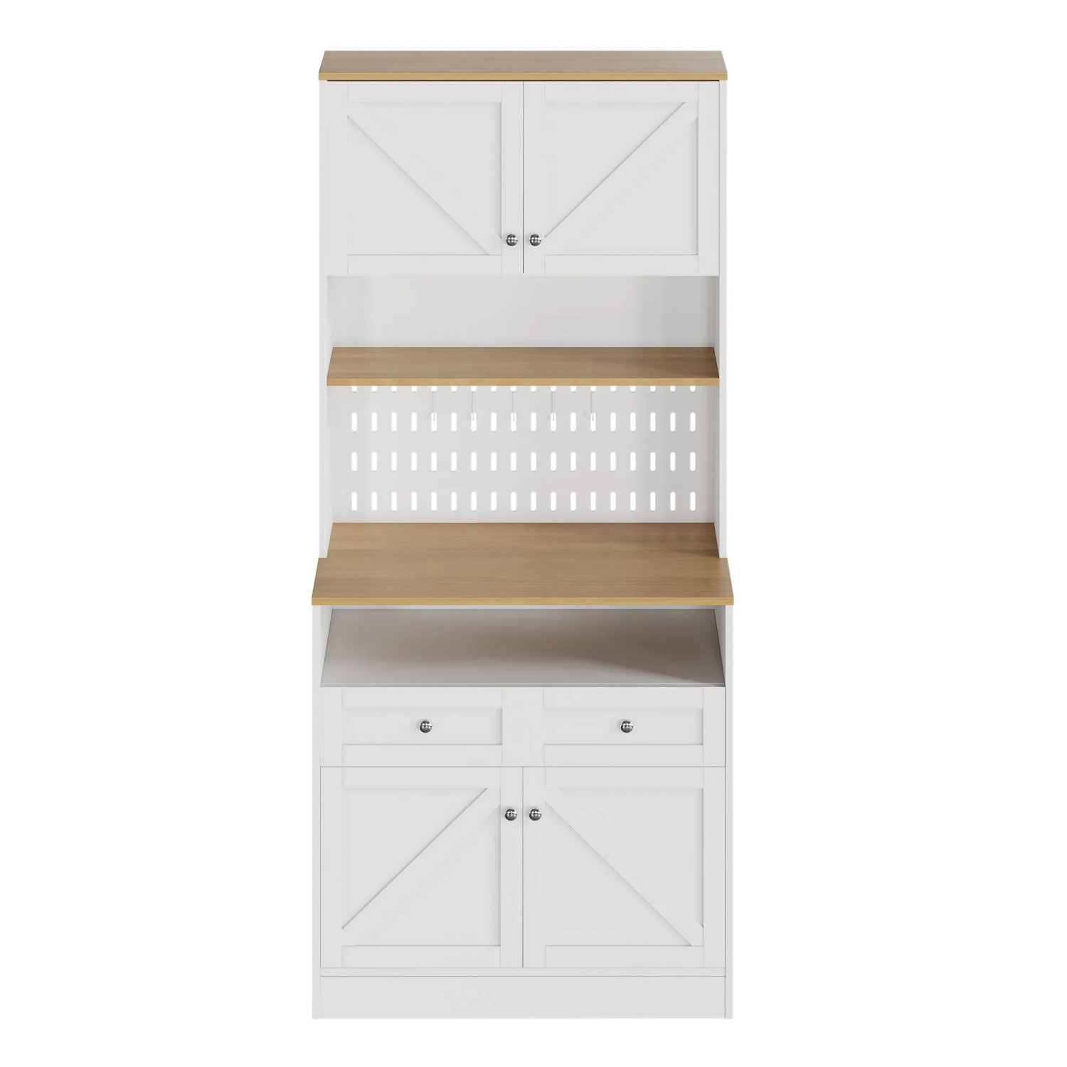PXloue Küchenbuffet Sideboard Weiß Natur mit Scheunentüren und Stauraum