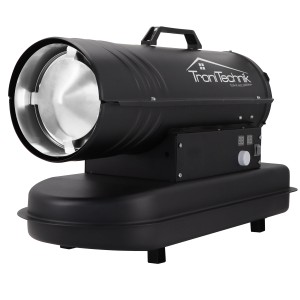 Schwarze TroniTechnik Diesel Heizkanone 20kW mit Tragegriff und 19l Tank.