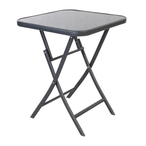 Anthrazitfarbener Mojawo Bistrotisch mit Glasplatte, klappbar, 60x60x70 cm, ideal für Balkon und Garten.