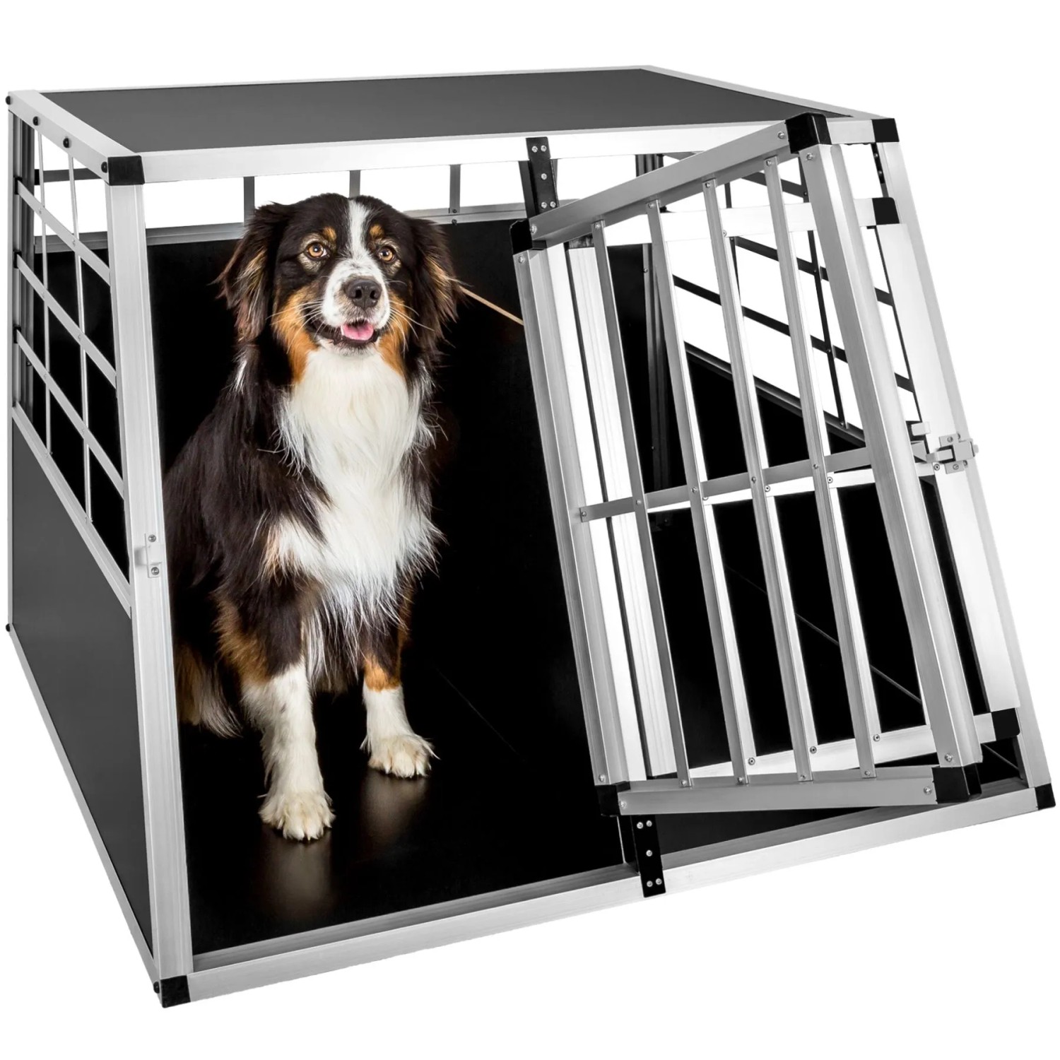 Tectake Hundetransportbox Doppel Mit Gerader Rückwand Aus Aluminium Robust Und Pflegeleicht 97 X 90 X 69 5 Cm 97 X 90 X 69 50 Cm Schwarz