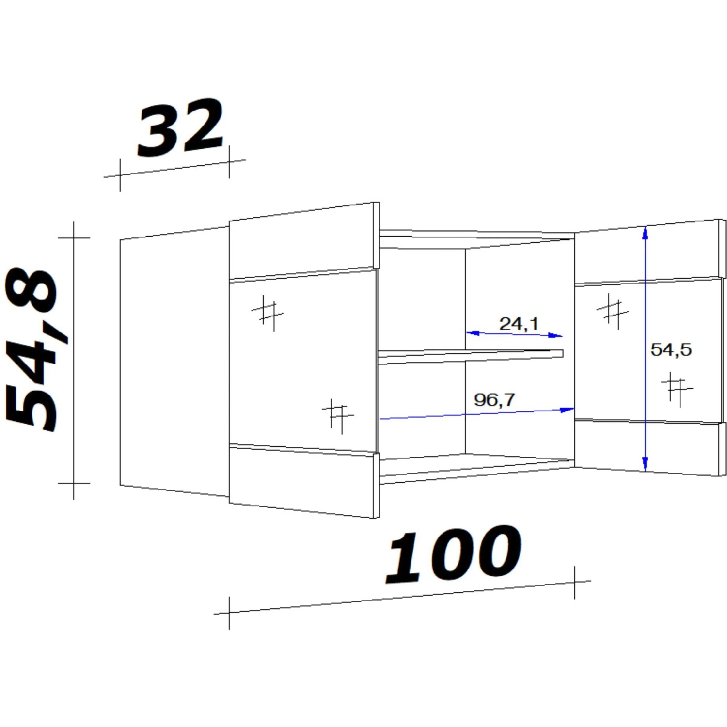 Skizze: Flex-Well Classic Hängeschrank Florida, 100x55 cm, Sonoma Eiche, mit Maßen.