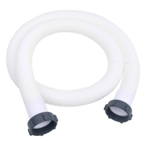 Weißer, geriffelter vidaXL Poolschlauch aus Kunststoff, 38 mm Durchmesser, 180 cm lang, mit zwei grauen Gewindeanschlüssen.