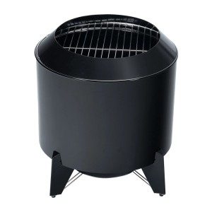 Schwarze Relaxdays Feuerschale aus Stahl mit Grillrost, raucharm. Ideal für Garten und Terrasse.