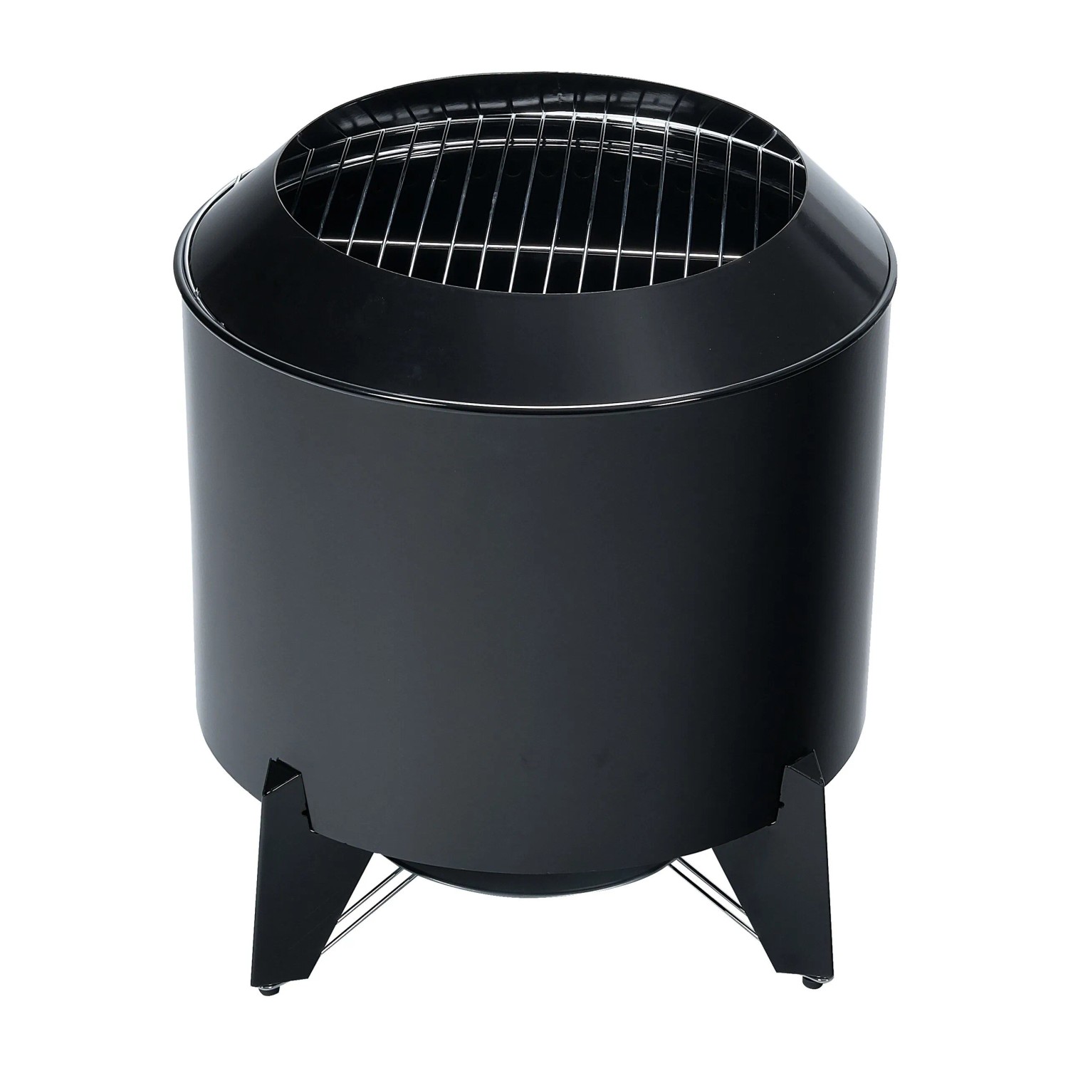 Relaxdays Feuerschale Stahl Schwarz Raucharm mit Grillrost mit Funkenschutz 52 cm x 52 cm x 46 cm