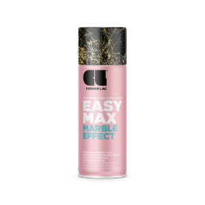 COSMOS LAC Marble Effect Spray Acryllack, pinke Dose mit gold-schwarzem Marmor-Deckel. Dekorativer Spezial-Lack für Oberflächen.