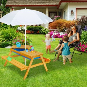 Relaxdays Kindersitzgruppe Holz Natur Höhenverstellbar 49 cm x 86 cm x 92,5 cm 8,1 kg