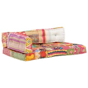 Mehrfarbige vidaXL Palettensofa-Auflage im Patchwork-Design aus Stoff.