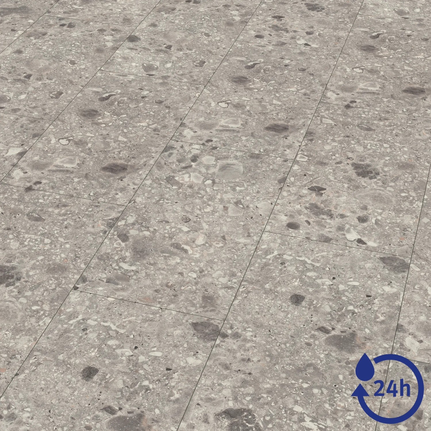 Egger Aqua Laminat ELF021 Triestino Terrazzo Grau, wasserfest, im Terrazzo-Look.