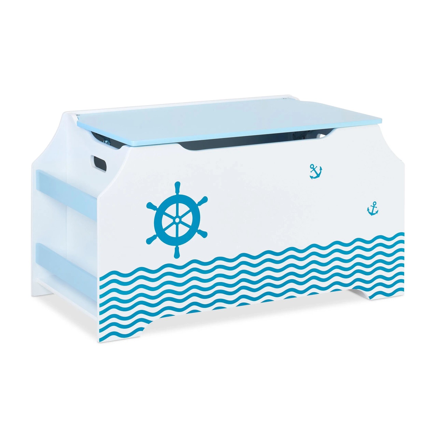 Relaxdays Spielzeugtruhe MDF Weiß Blau Mit Bücherfächern 46 cm x 84 cm x 42,5 cm 14,6 kg