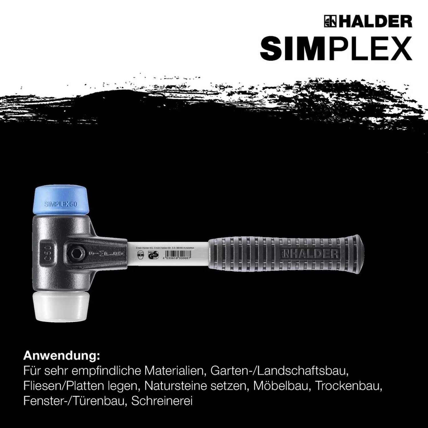 Halder Simplex Schonhammer Ø 40 mm TPE-soft Blau   Superplastik mit Verstärktem Tempergussgehäuse und FiberglasStiel_3