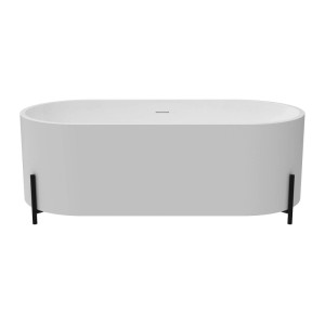 Freistehende Badewanne Alonsa, oval, weiß mit schwarzen Füßen, 160 cm. Modernes Badewannen-Design.