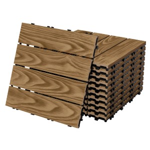 ML-Design WPC Terrassenfliesen, 11er Set, Teak Holzoptik, 30x30 cm. Ideal für Balkon und Terrasse.