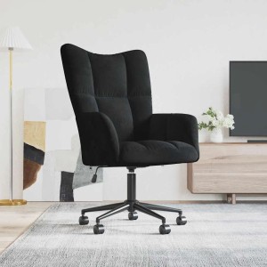 Schwarzer Relaxsessel aus Samt von vidaXL, Loungesessel mit Rollen und verstellbarer Höhe.