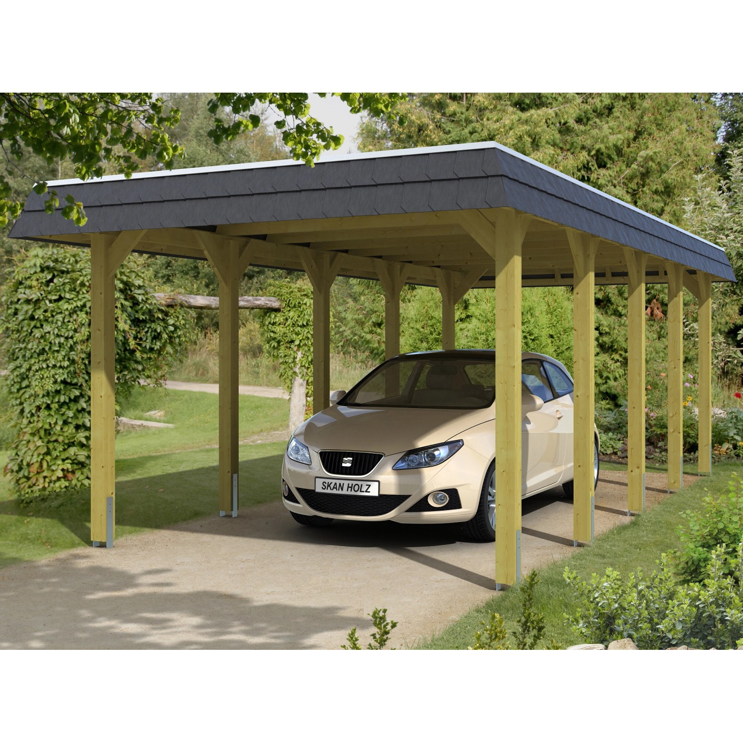 Skan Holz Carport Spreewald 345 cm x 741 cm schwarze Blende