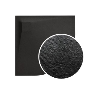 Bad Land Duschwanne Halbrund VIDAR 90x90x3,2 Verbundwerkstoff Schwarz Steinoptik Ablauf