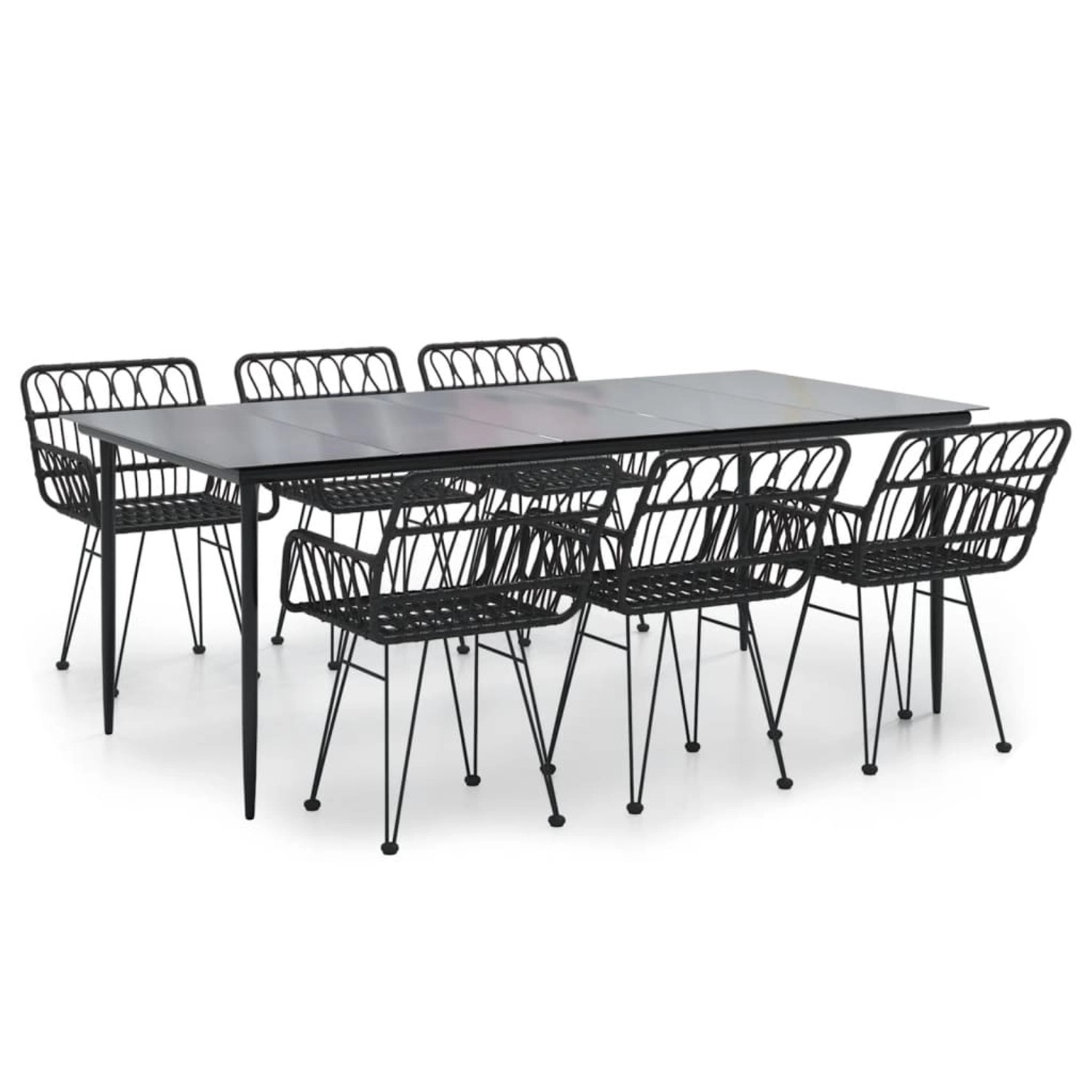 Thumbnail - vidaXL 7-Tlg Garten-Essgruppe Schwarz Poly Rattan 3157857