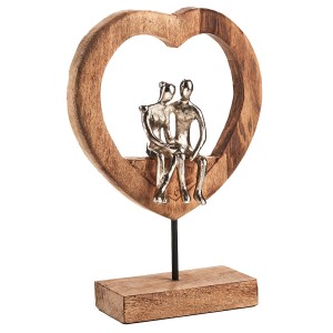 Kobolo Dekofigur Holzdeko Holzfigur SOUL Holz Braun und Metall Silber