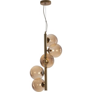 LUCE Design Pendelleuchte Neptun, 5-flammig, Champagner & Messing. Kugelförmige Lampenschirme.