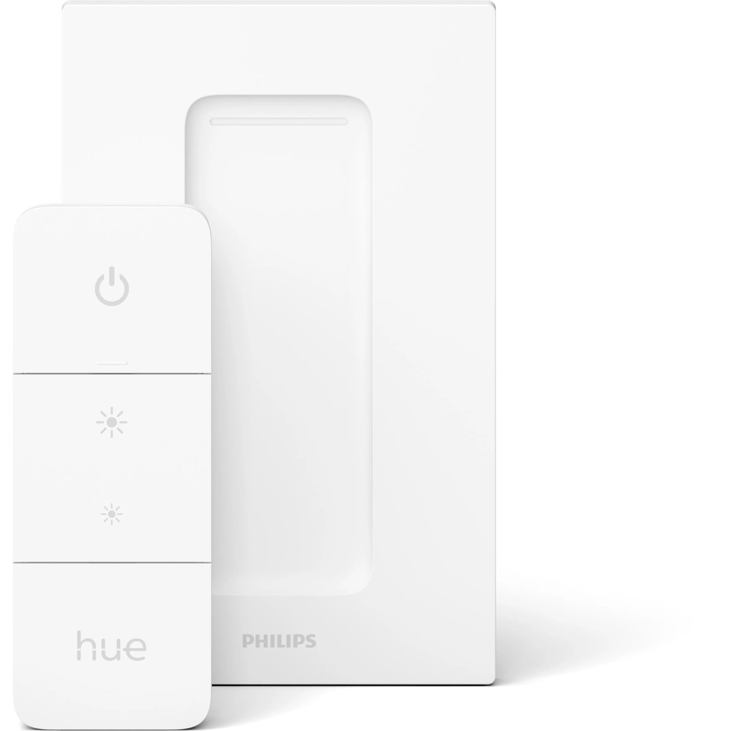 Weißer Philips Hue Dimmschalter V2 mit Verpackung. Smart Home Lichtsteuerung.