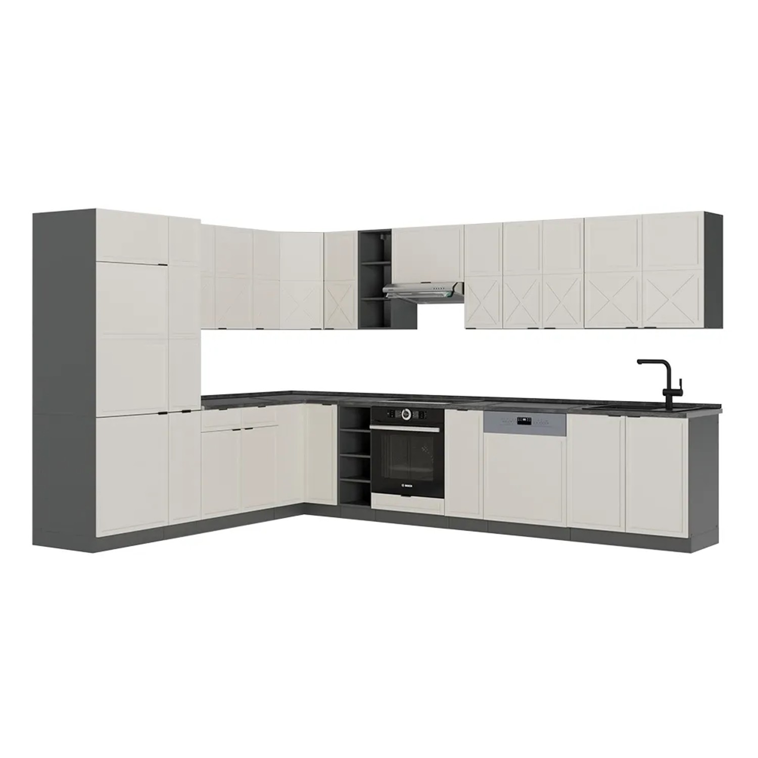 Vicco Fame-Line Eckküche GrauBeige/Anthrazit 347 x 257 cm AP Anthrazit ohne E-Geräte