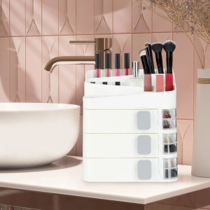 Relaxdays Kosmetikorganizer Kunststoff Weiß mit Schubladen Stapelbar 27,5 cm x 26 cm x 21 cm 2 kg