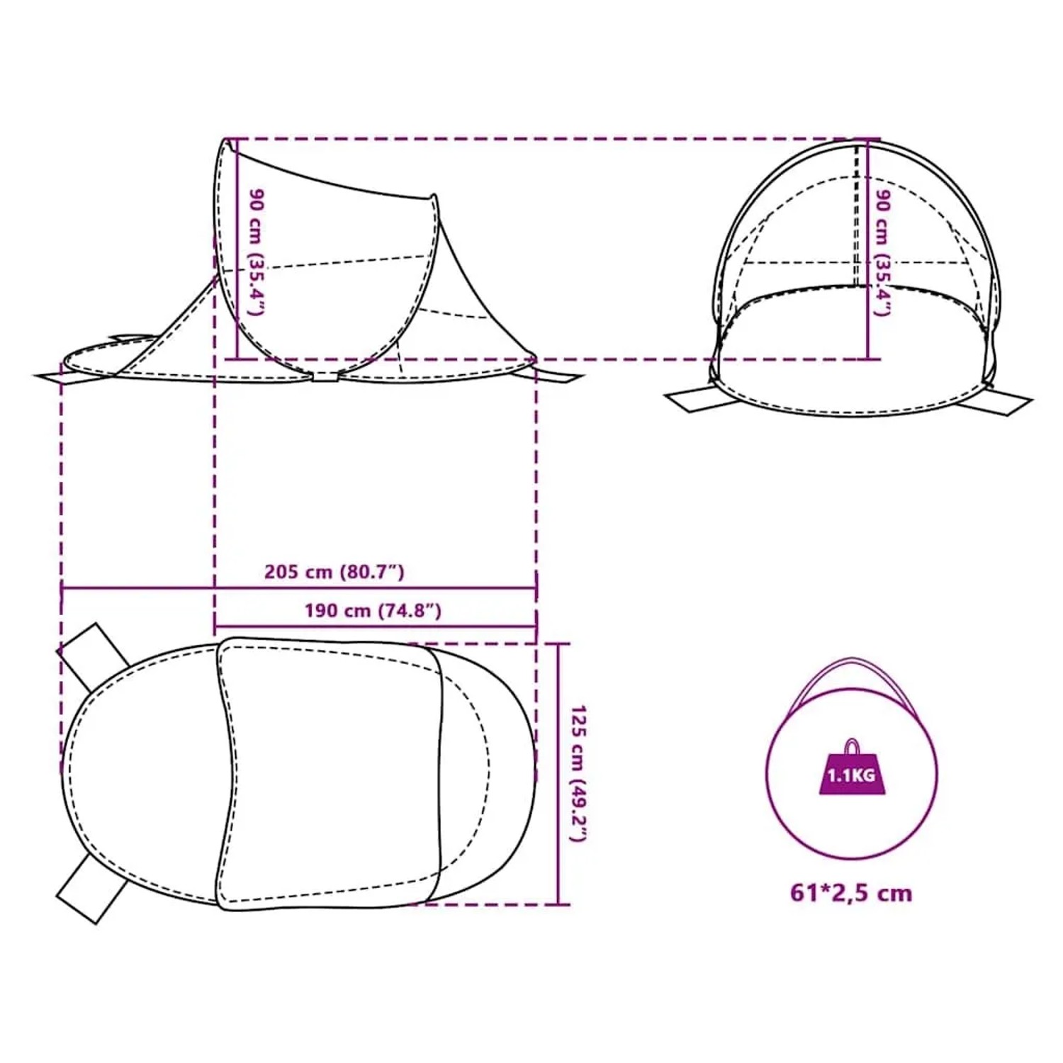 vidaXL Strandzelt Grau Pop-Up Wasserdicht 4004151_14