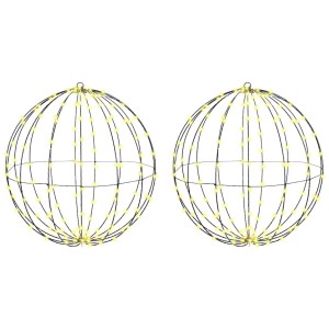 Zwei vidaXL Metall-Leuchtkugeln, 60 cm, mit warmweißen LEDs für Weihnachtsdekoration.