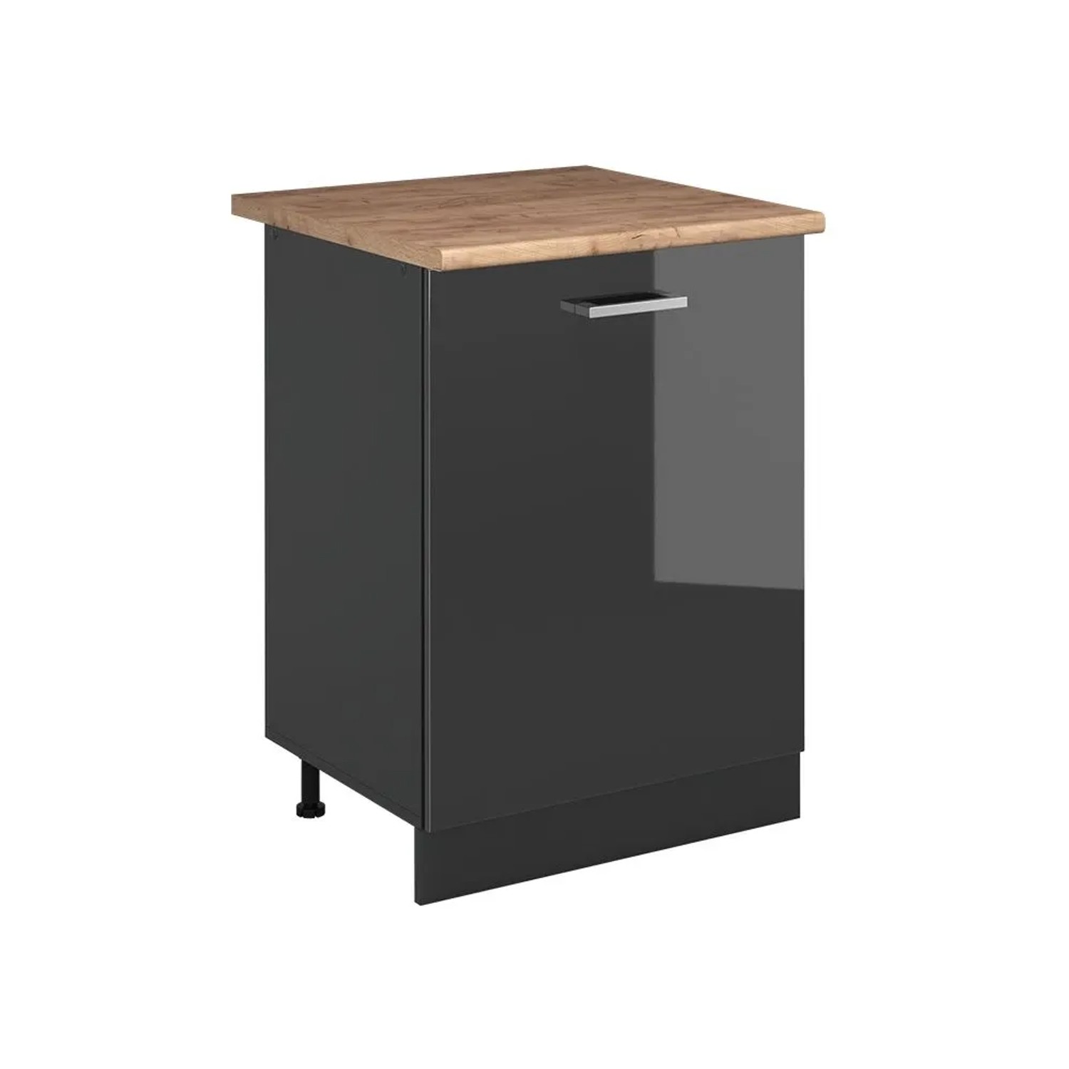 Vicco Küchenunterschrank R-Line Anthrazit Hochglanz/Anthrazit 60 x 82 mit 1 Tür Arbeitsplatte Goldkraft Eiche Art Nr 72020