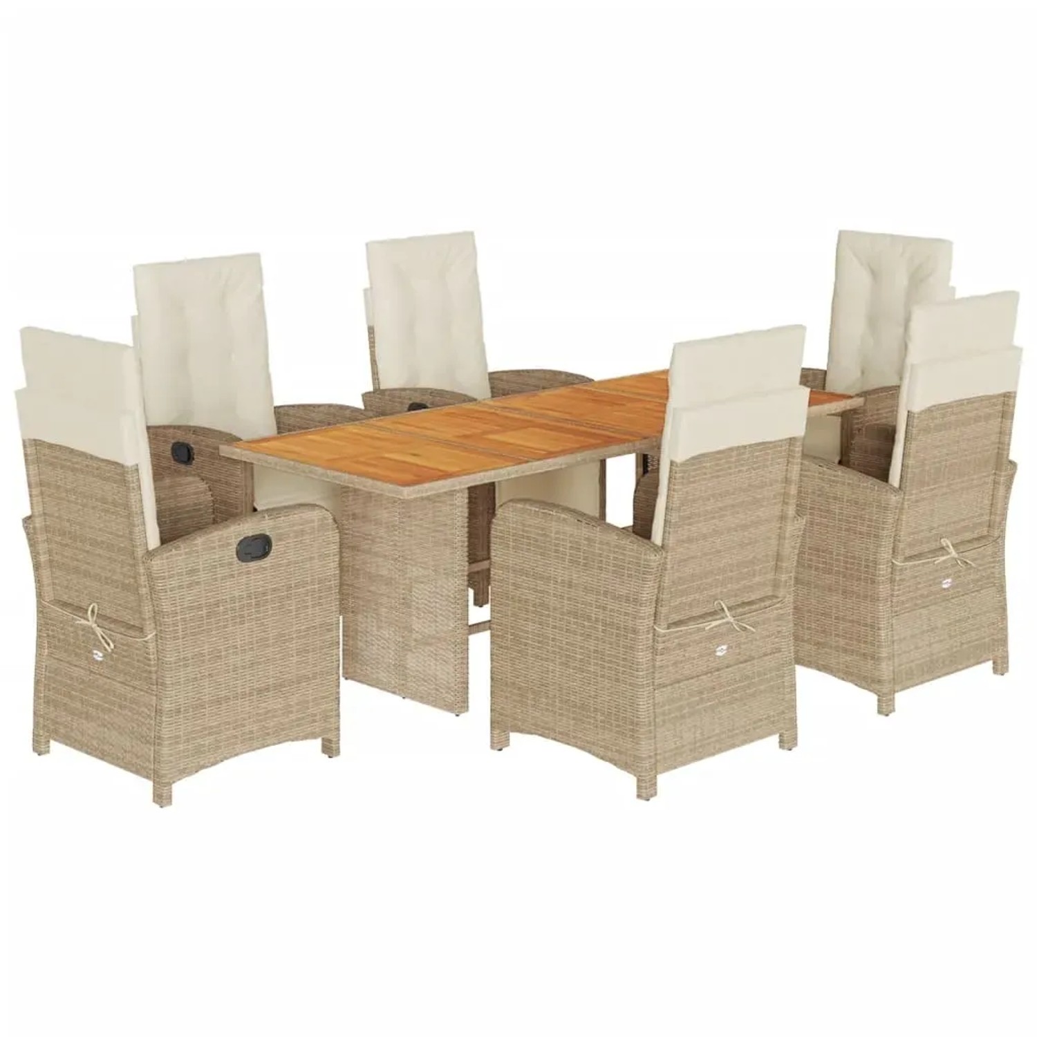 vidaXL 7-Tlg Garten-Essgruppe mit Kissen Beige Poly Rattan 3212508