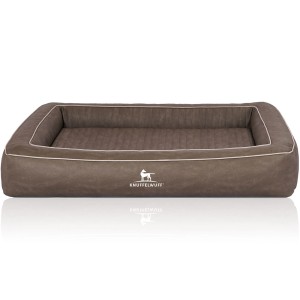 Knuffelwuff Hundebett Montego, orthopädisches Hundekörbchen aus Kunstleder in Braungrau, 105x80 cm.