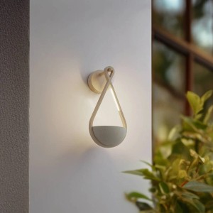 Lucande LED Beton Wandleuchte Außen Florka 10035411 Spritzwassergeschützt Modern in Creme aus Beton 2-flammig