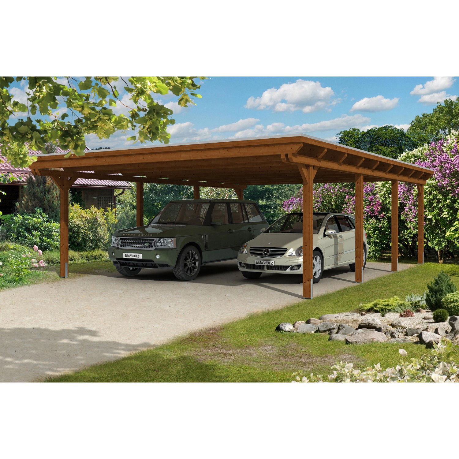 Skan Holz Carport Emsland 613 cm x 846 cm Nussbaum günstig online kaufen