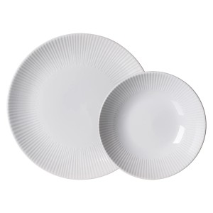 Ritzenhoff & Breker Banda Tafelservice, 12-teilig, weiß. Geschirr-Set mit Streifen-Relief.
