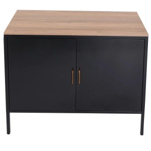 Schwarze MCW Kommode L84-2 mit Holzplatte, 2 Türen und Metallgriffen. Schubladenkommode für Wohnzimmer und Flur.