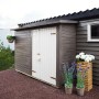 Palmako Gerätehaus Leif, 234x95 cm, hellgrau lackiert. Holz-Gartenhaus mit Doppeltür und Fußboden.