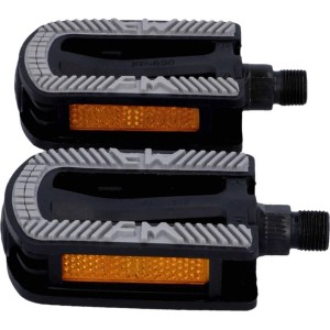 Fischer Kinder Fahrradpedale, schwarz-silber, mit Reflektoren und Antirutsch-Auflage.