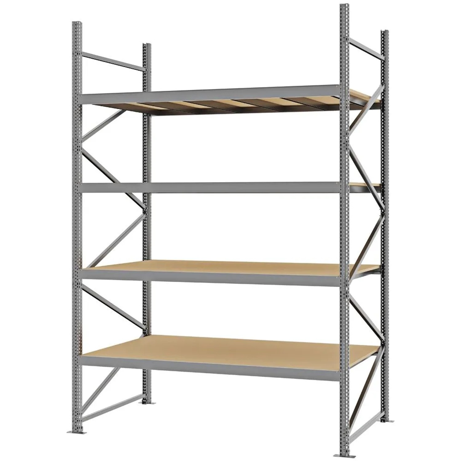 PROREGAL Weitspannregal Schraub-Stecksystem MAGNUS PRO Made In Germany Grundregal 300x200x100cm 4 Ebenen Spanplattenböden Fachlast 600kg Verzinkt