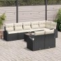 vidaXL Gartenmöbel-Set, 9-teilig, schwarz-weiß, Polyrattan, mit Kissen. Sofa, Sessel und Tisch.