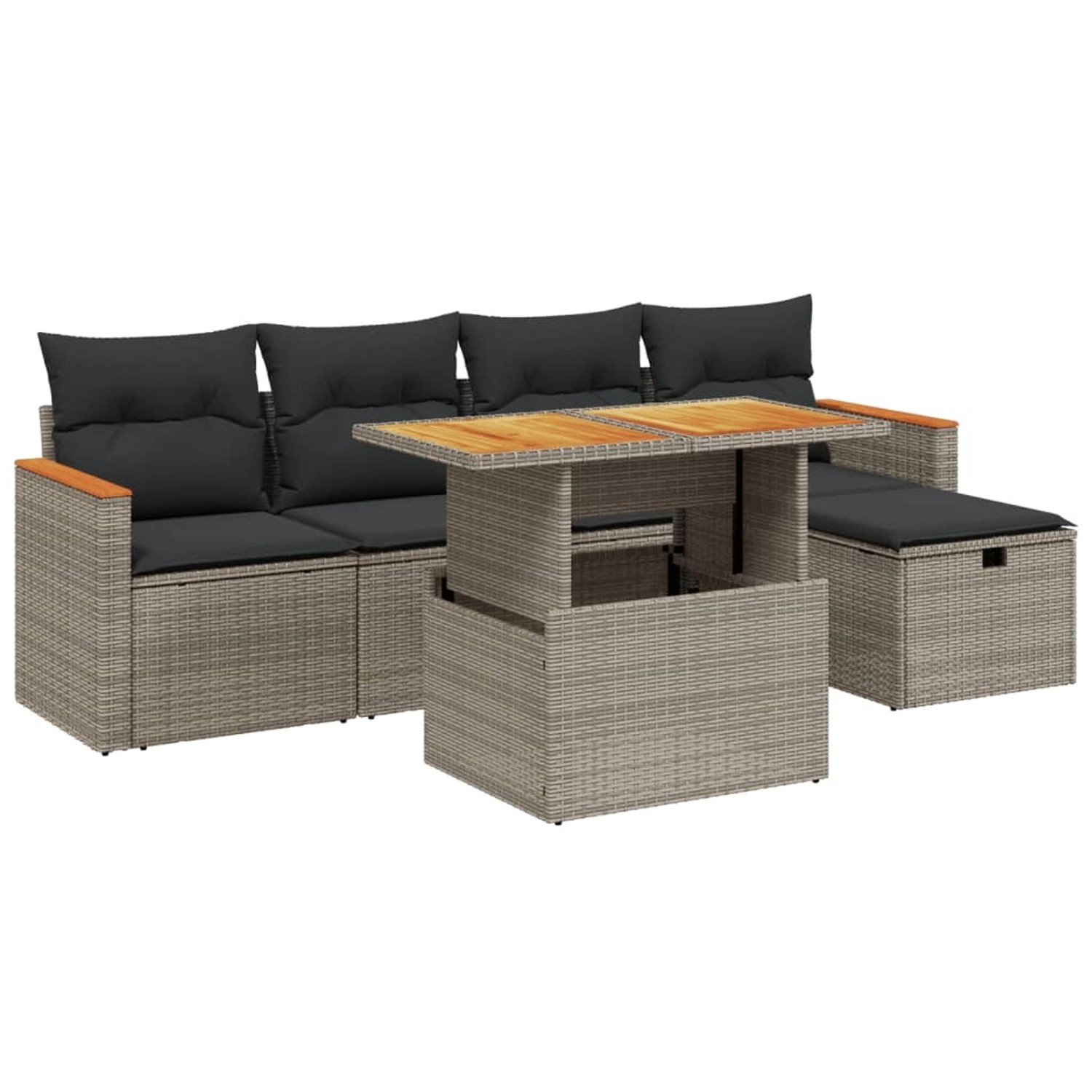vidaXL 6-Tlg Garten-Sofagarnitur mit Kissen Grau Poly Rattan 3276035 günstig online kaufen