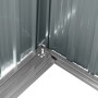 Detailaufnahme: Ecke des Pergart Gerätehaus Lübeck 88, anthrazitfarbenes Stahlblech, Bodenrahmen.