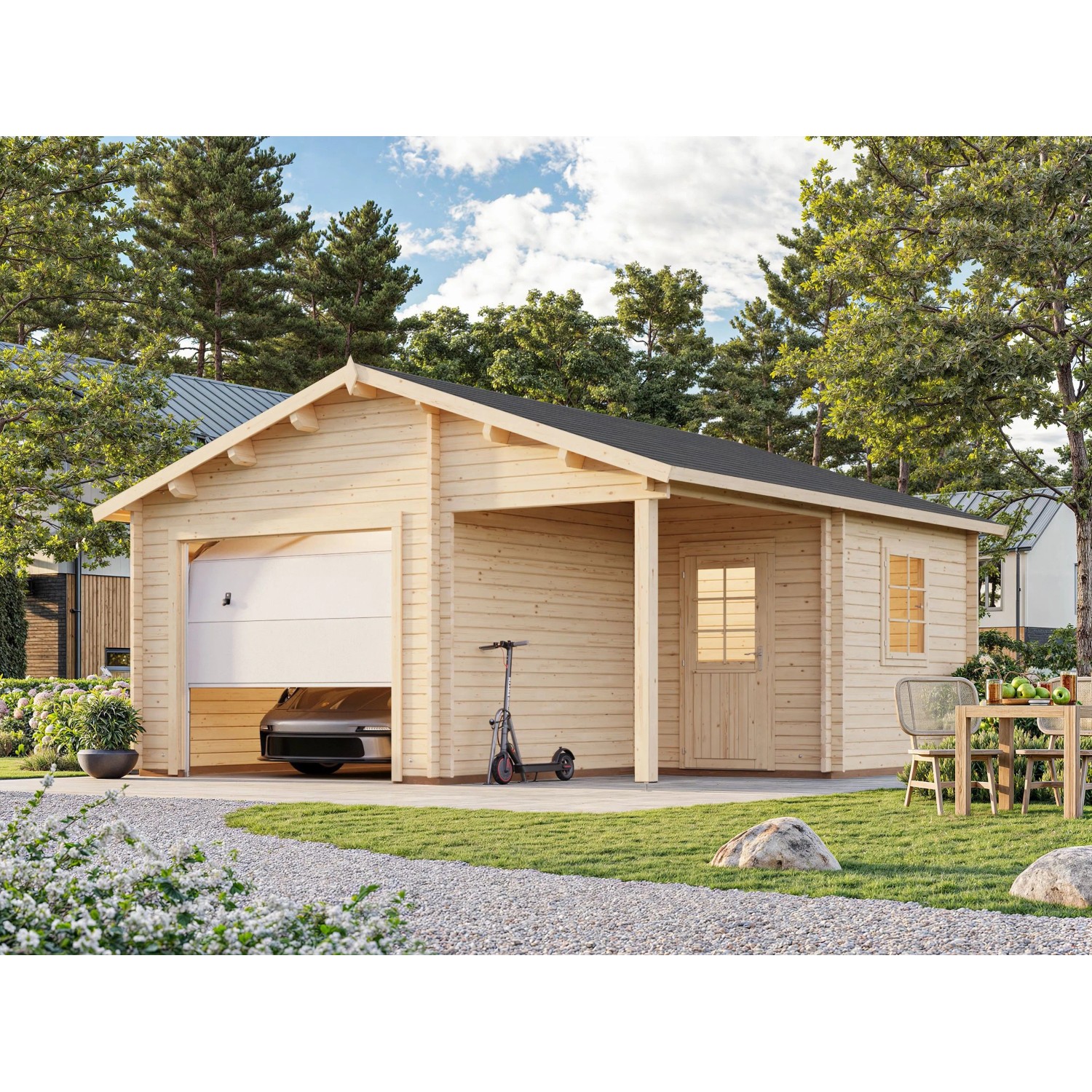 Palmako Holzgarage Roger mit Sektionaltor Natur 510 cm x 550 cm günstig online kaufen