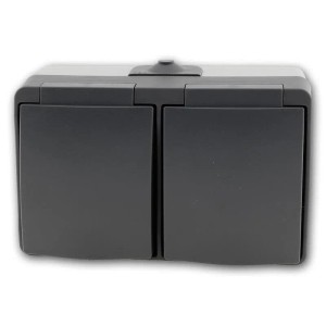 ChiliTec NUQUI Feuchtraum 2-fach Steckdose, horizontal, IP54, grau.