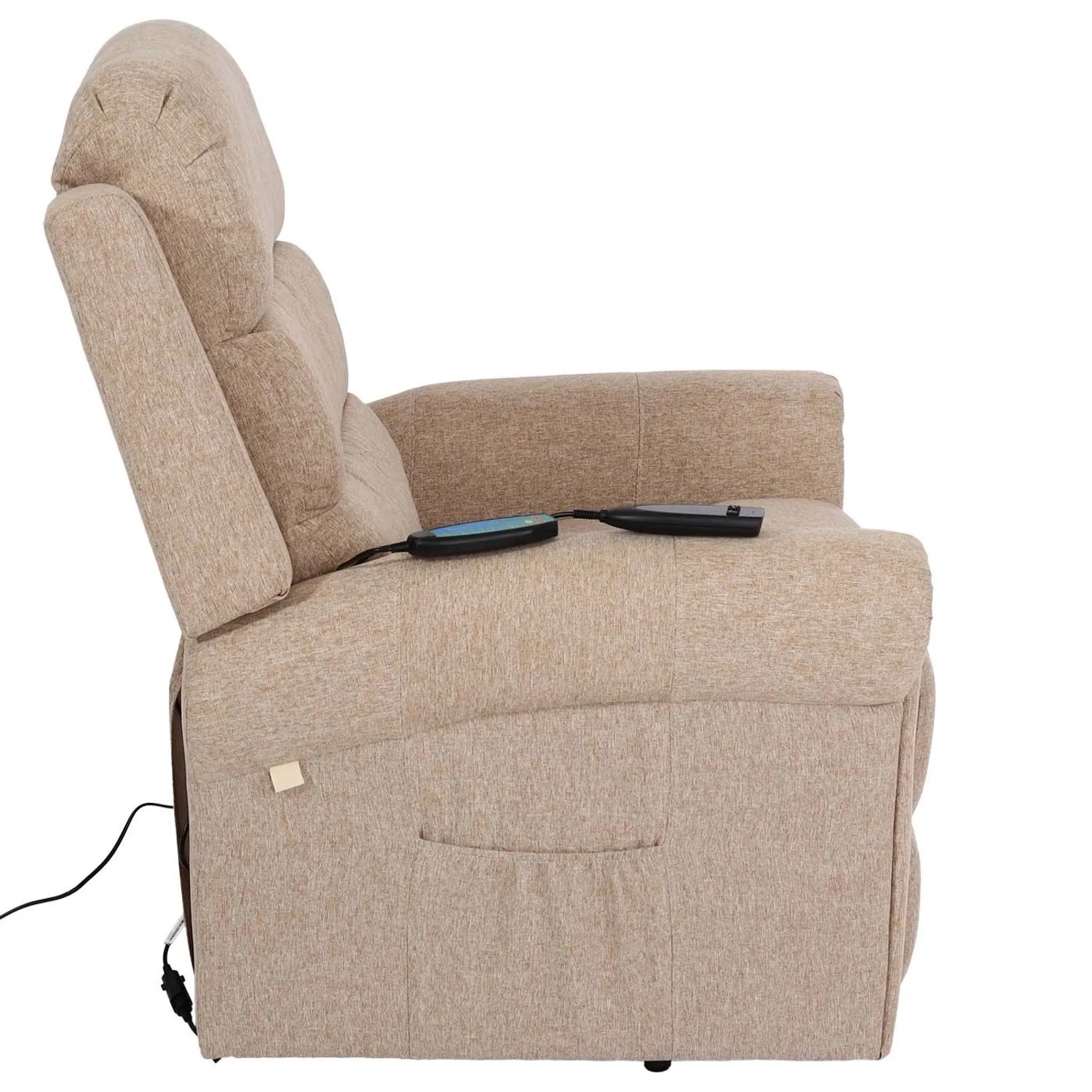 Berlinlodge Massage-Fernsehsessel HxBxT 144x83x83 cm Sitzhöhe 50 cm Liegefunktion Aufstehhilfe Heizfunktion Stoff/Textil Beige-Braun Massagesessel_4