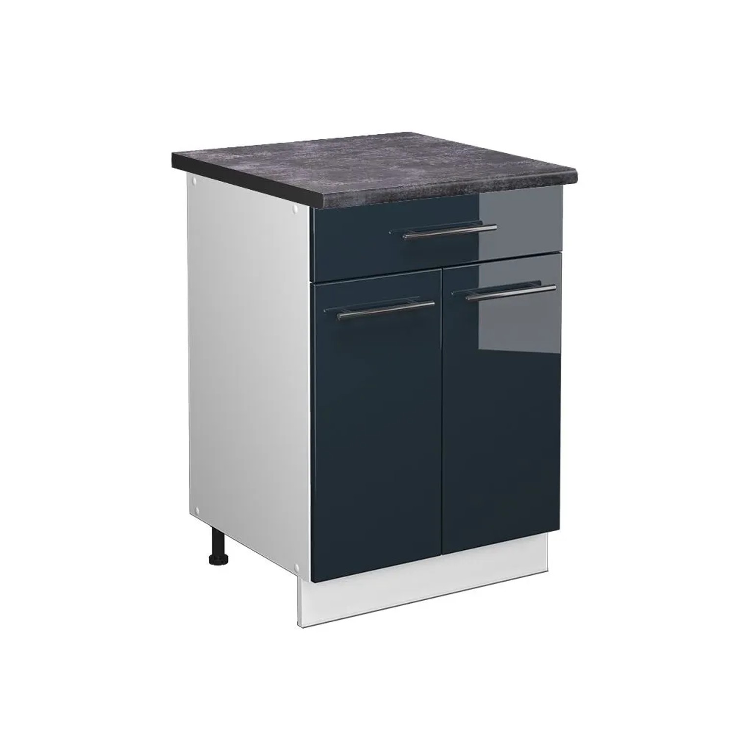 Vicco Küchenunterschrank Fame-Line DunkelBlau Hochglanz Weiß 60 cm mit Schublade AP Anthrazit