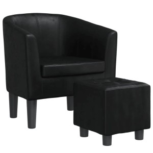Schwarzer vidaXL Clubsessel mit Fußhocker aus Kunstleder.