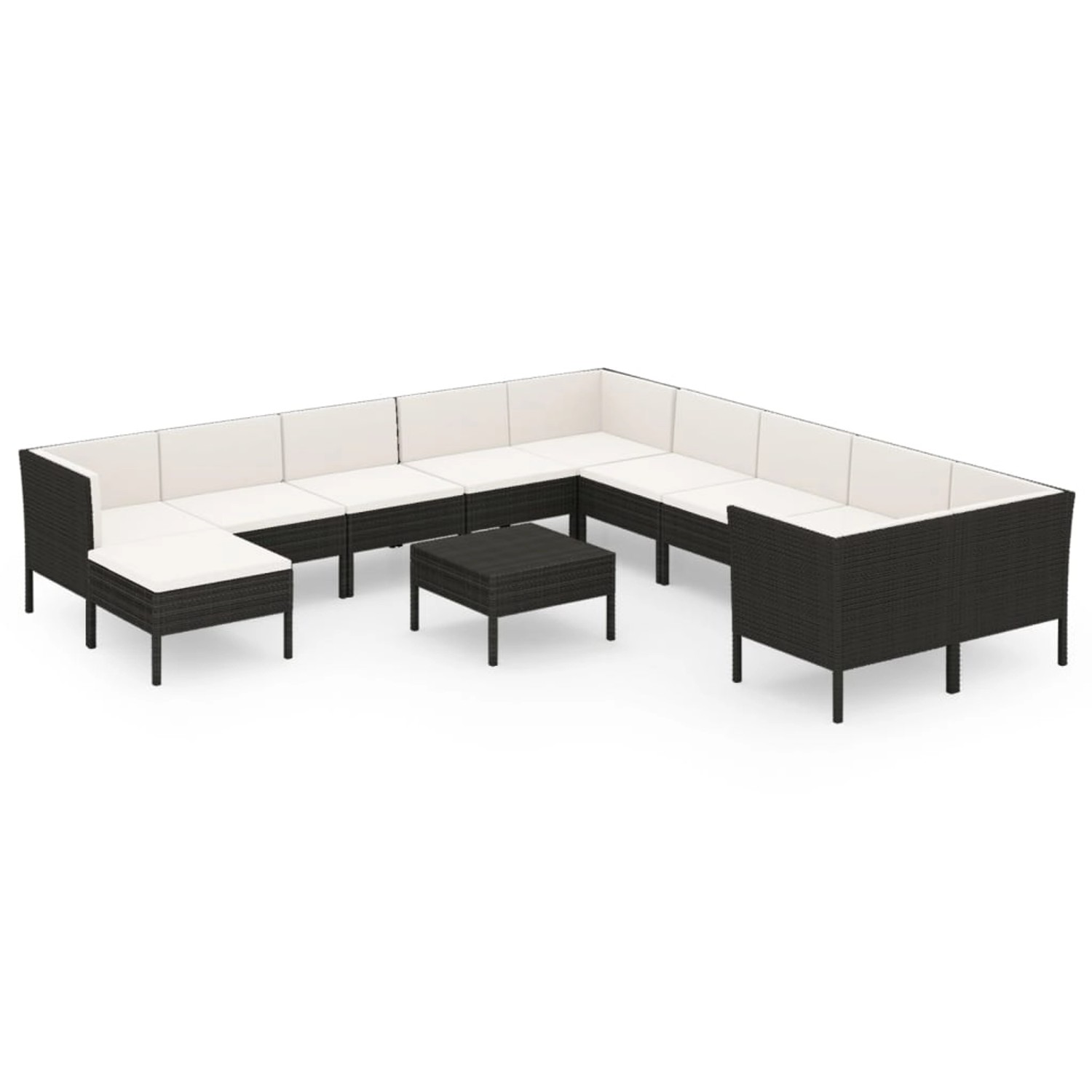 vidaXL 12-tlg Garten-Lounge-Set mit Auflagen Poly Rattan Schwarz Modell 16