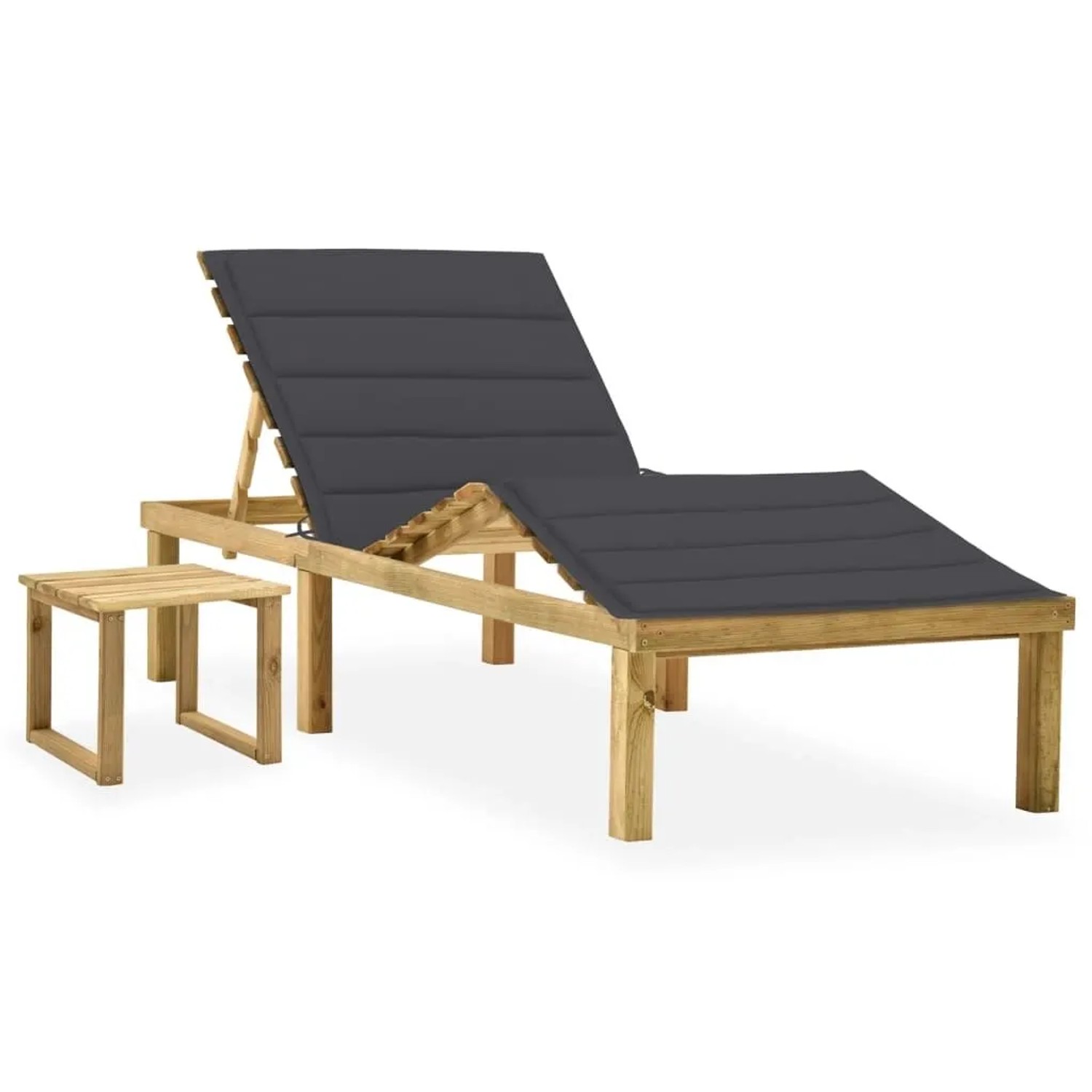 Furnicato Garten-sonnenliege Aus Imprägniertem Kiefernholz Mit Tisch Und Auflage 200x70x315-77 Cm Anthrazit