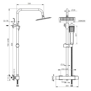 AICA Thermostat Duschsystem Schwarz Mit Quadratischer Regendusche Und Handbrause