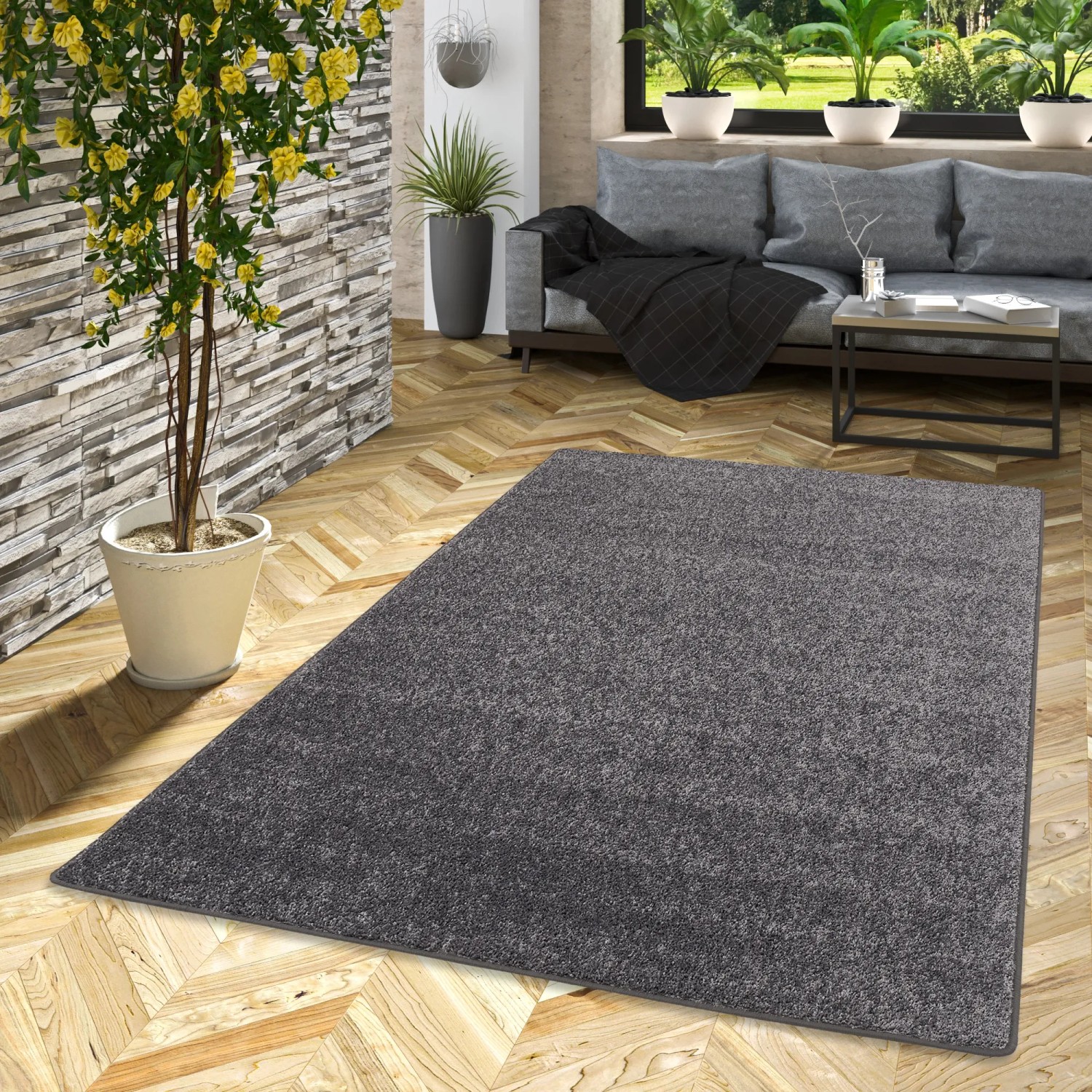 Snapstyle Hochflor Teppich Wohnzimmer Cottage Grau 200 x 300 cm kaufen bei OBI